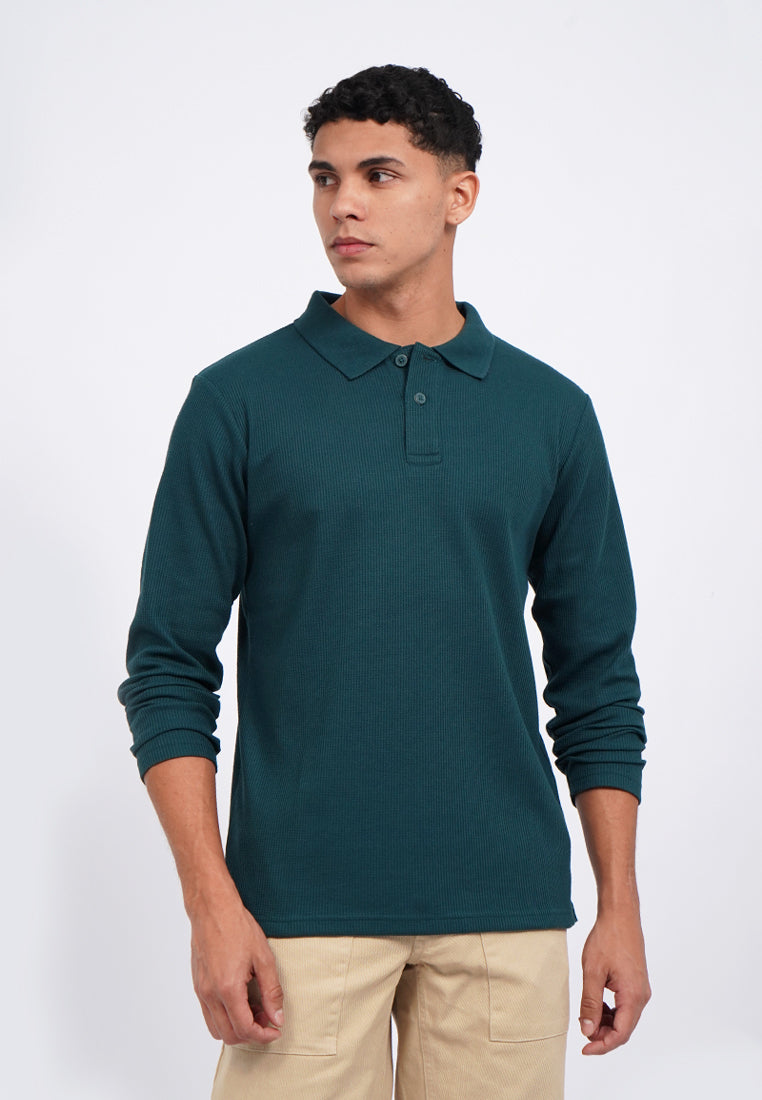 Buttoned Long Sleeve Polo Shirt