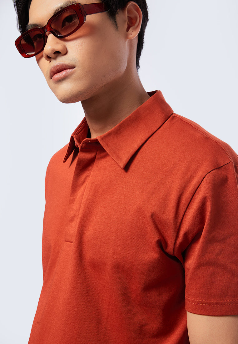 Hidden Placket Short Sleeve Polo Shirt
