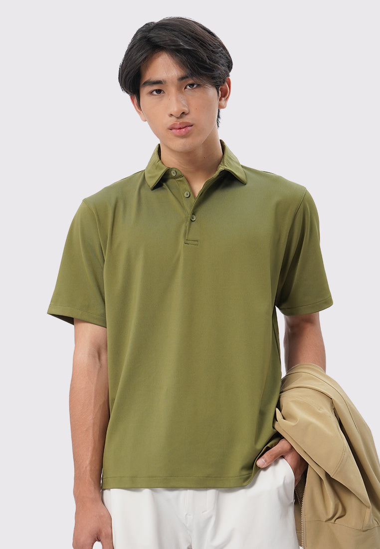 Short Sleeve Buttoned Polo Shirt Olive
