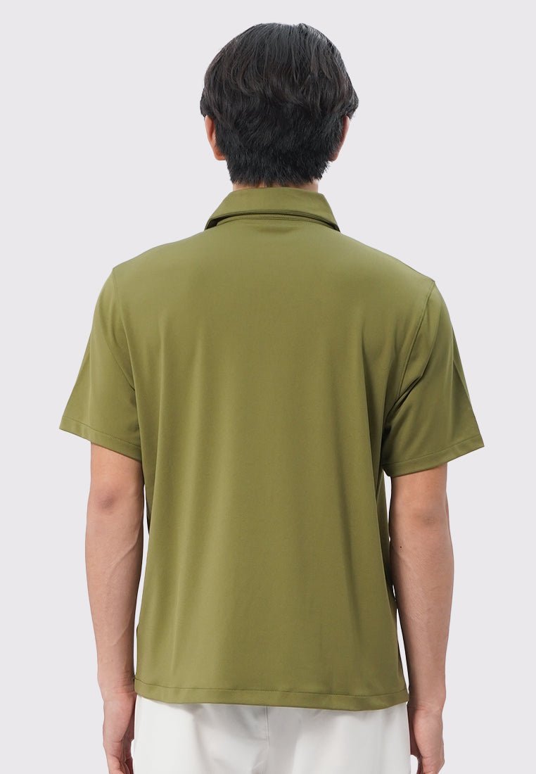 Short Sleeve Buttoned Polo Shirt Olive