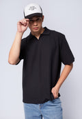 Black Short Sleeve Textured Polo Shirt