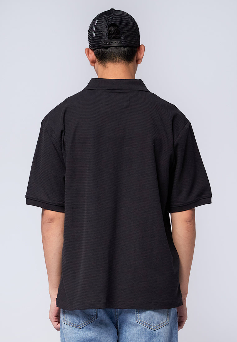 Black Short Sleeve Textured Polo Shirt