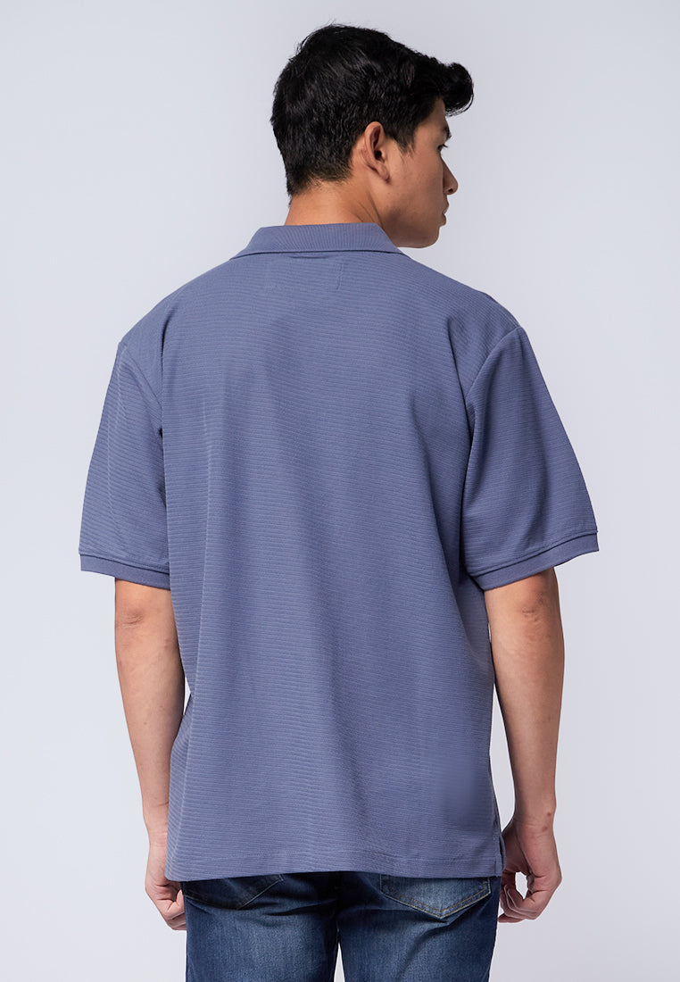 Short Sleeve Textured Polo Shirt Dusty Blue