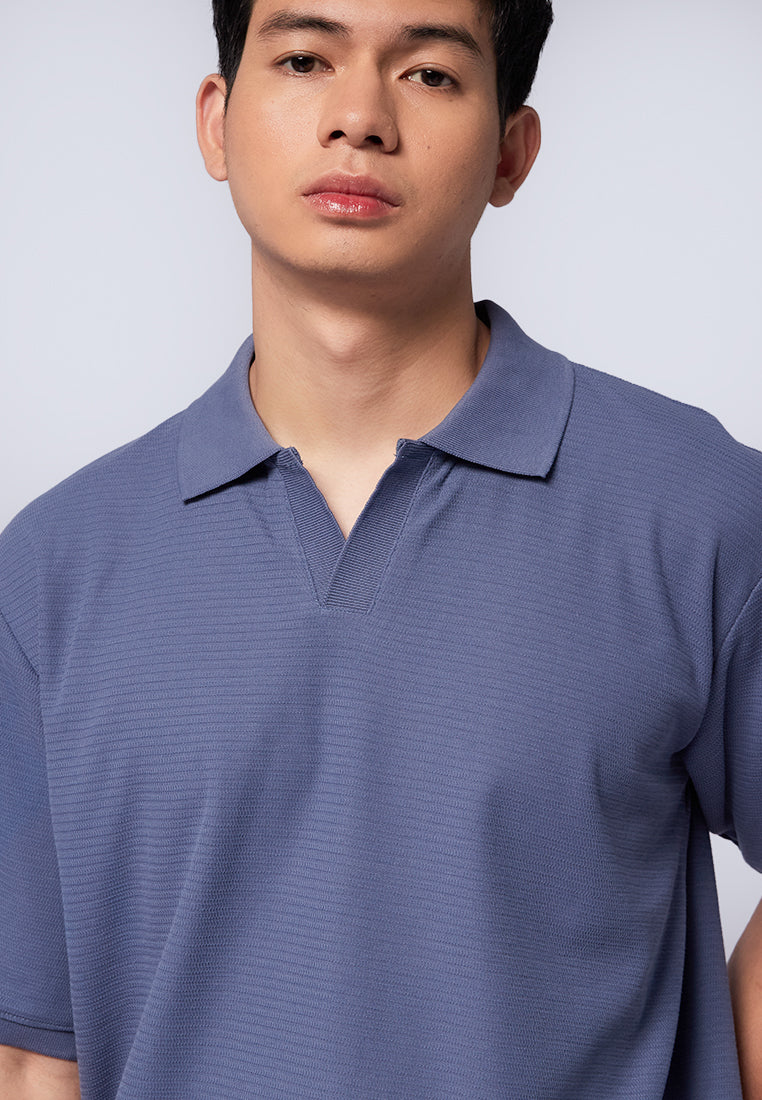Short Sleeve Textured Polo Shirt Dusty Blue