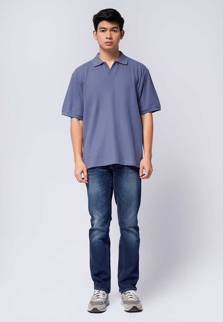 Short Sleeve Textured Polo Shirt Dusty Blue