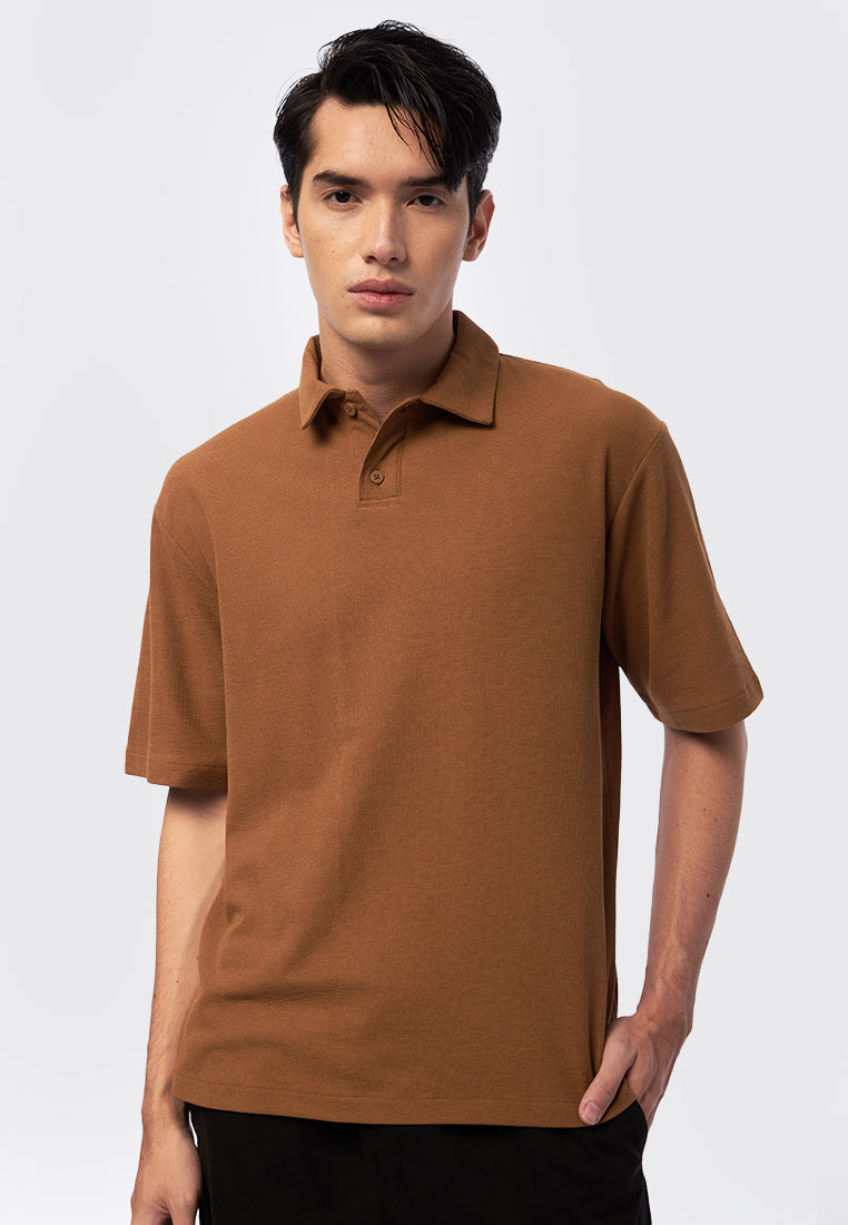 Short Sleeve Textured Polo Shirt Bronze