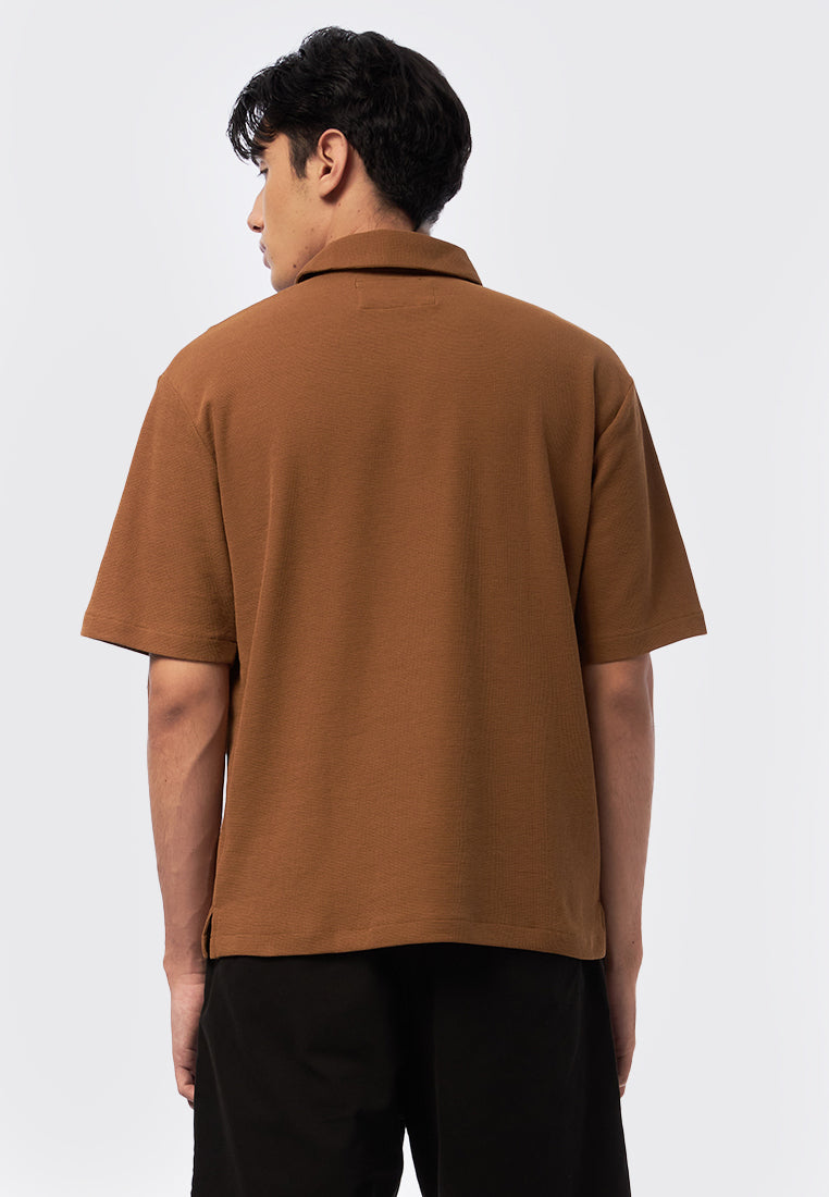 Short Sleeve Textured Polo Shirt Bronze