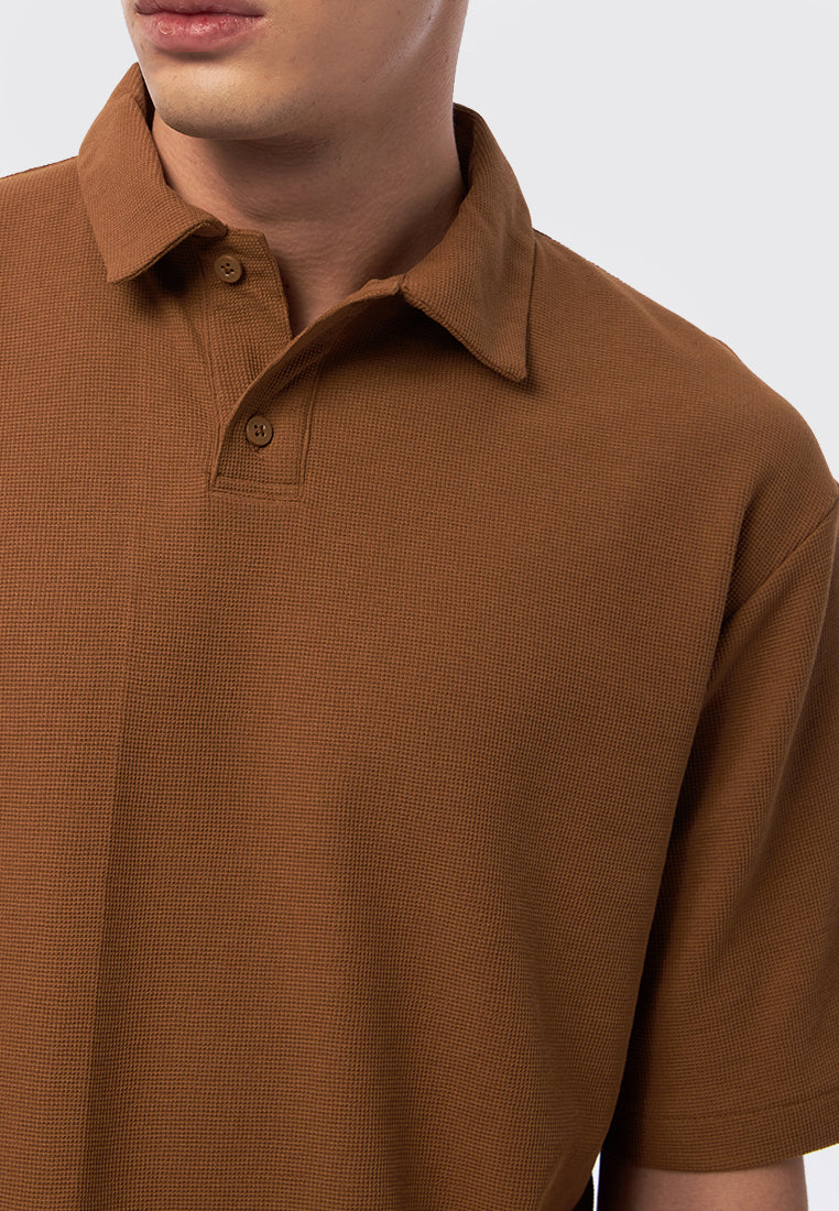 Short Sleeve Textured Polo Shirt Bronze