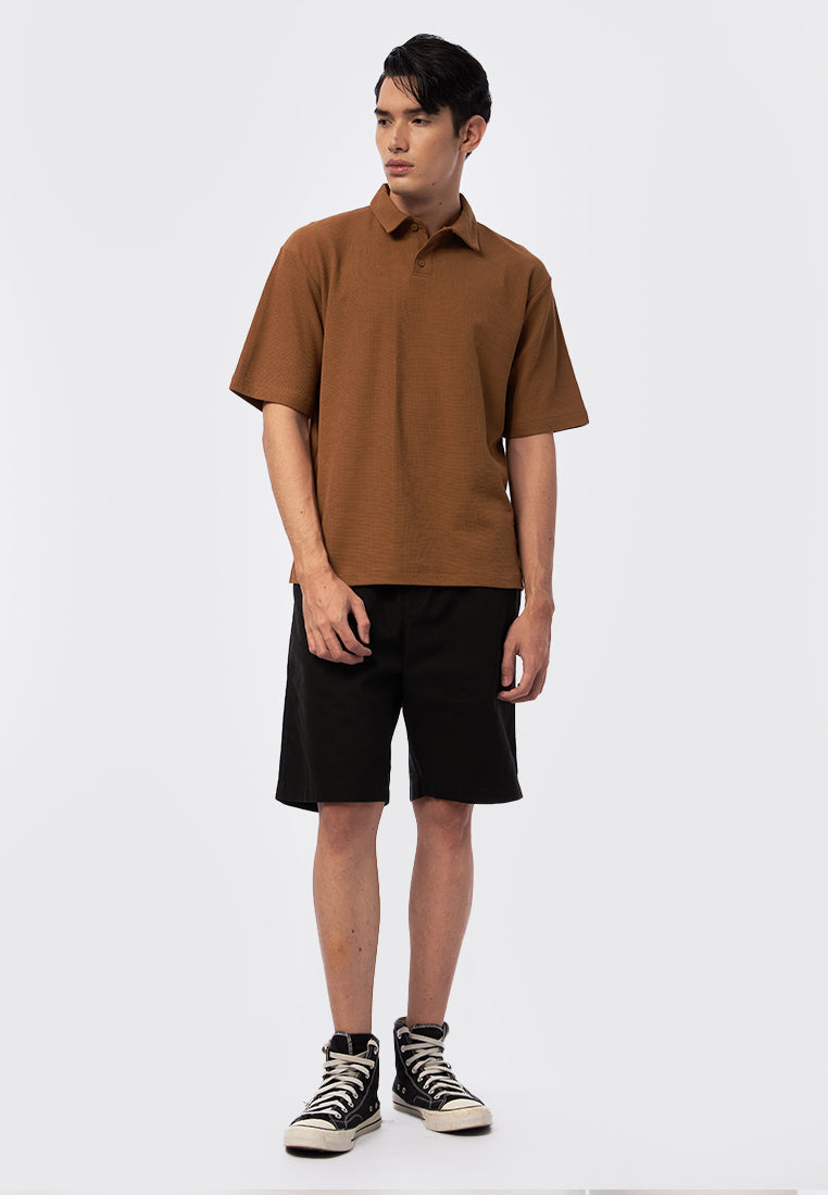 Short Sleeve Textured Polo Shirt Bronze
