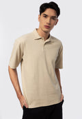 Beige Short Sleeve Textured Polo Shirt