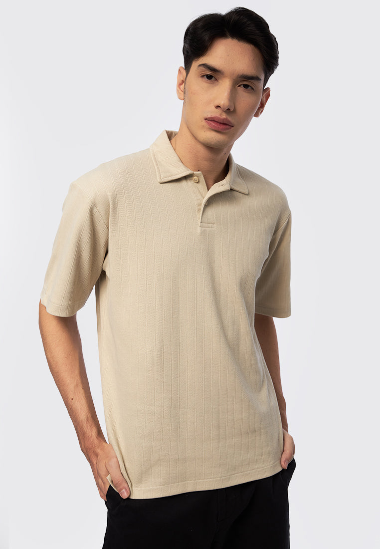 Beige Short Sleeve Textured Polo Shirt