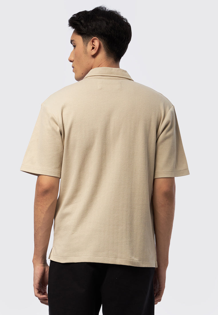Beige Short Sleeve Textured Polo Shirt