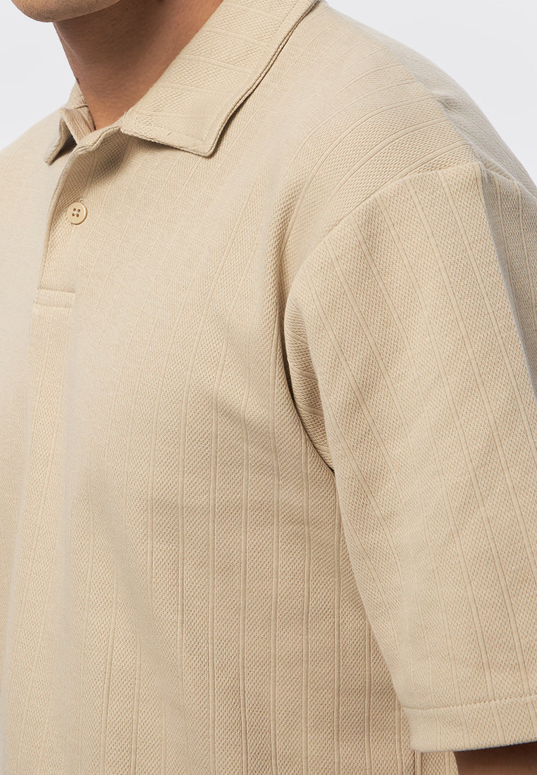 Beige Short Sleeve Textured Polo Shirt