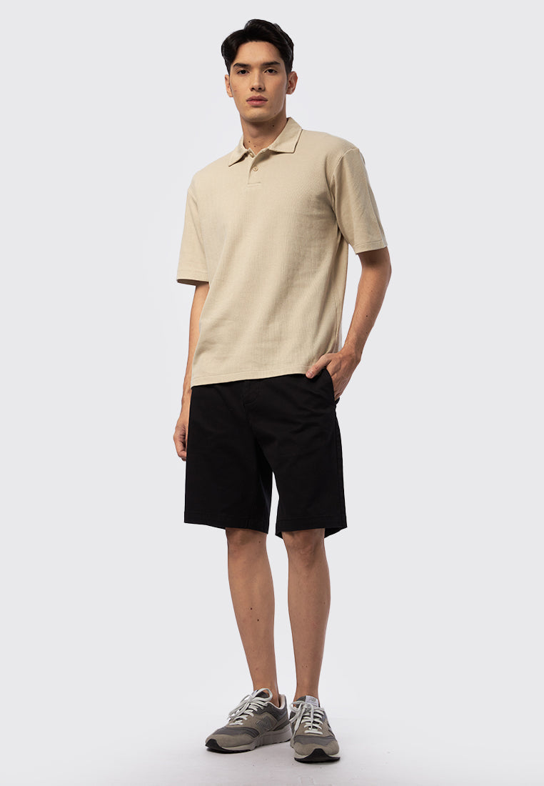 Beige Short Sleeve Textured Polo Shirt