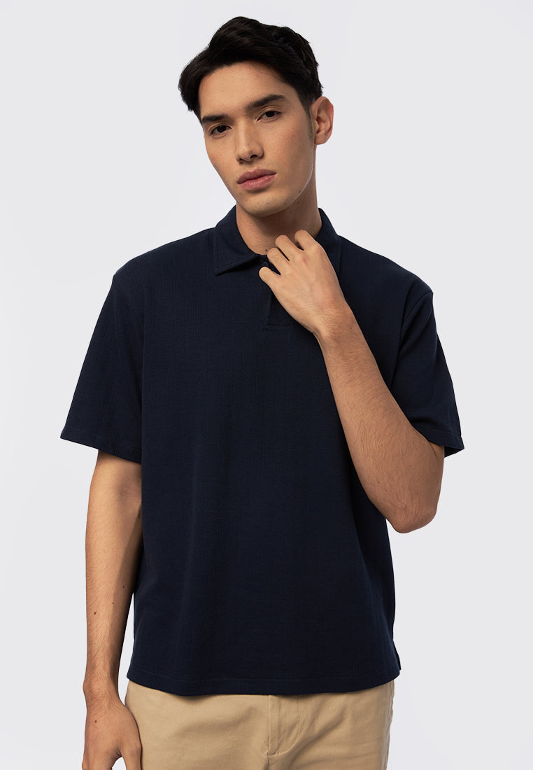 Short Sleeve Textured Polo Shirt Navy