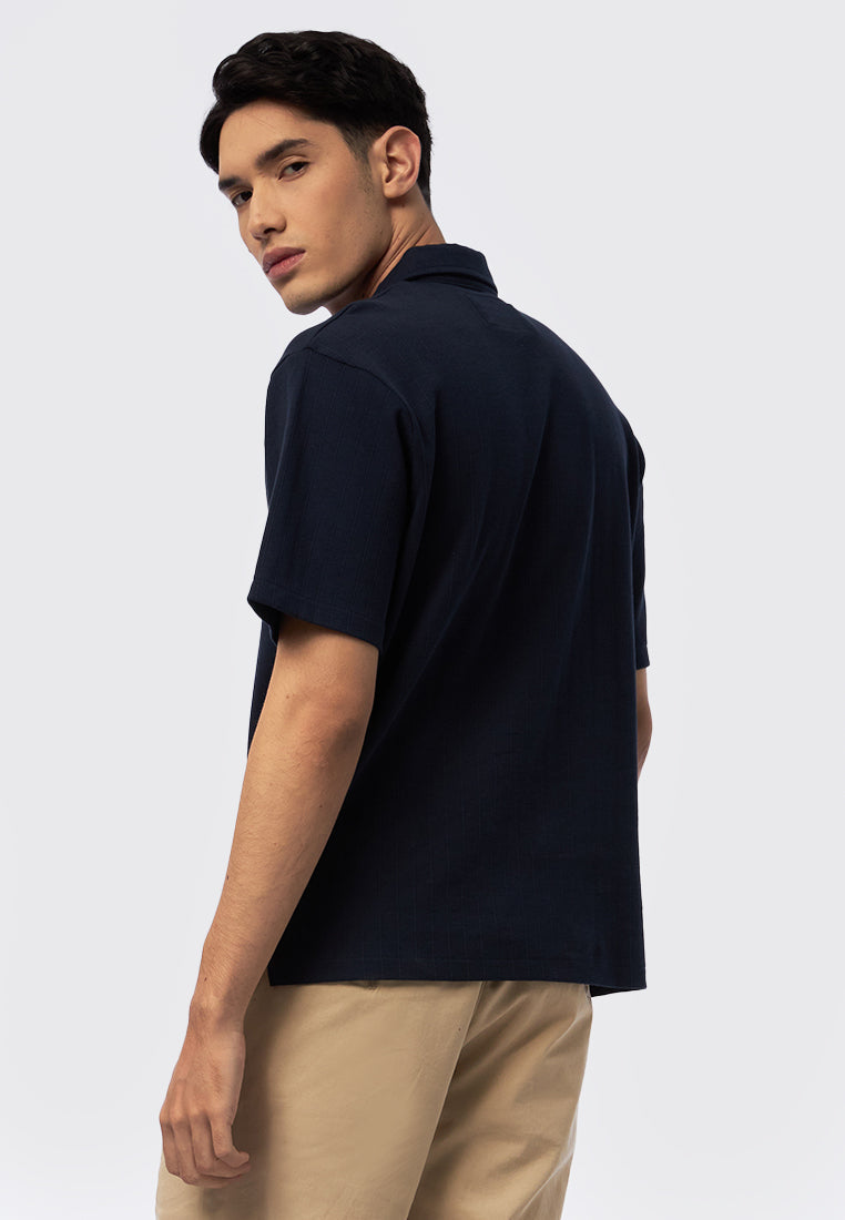 Short Sleeve Textured Polo Shirt Navy