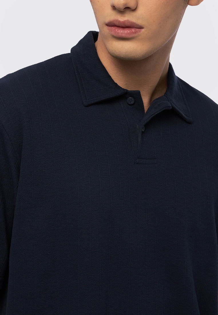 Short Sleeve Textured Polo Shirt Navy