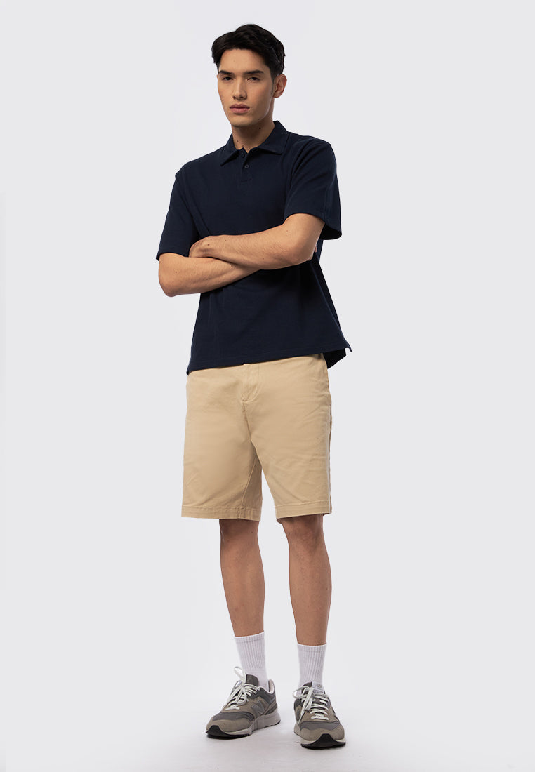 Short Sleeve Textured Polo Shirt Navy