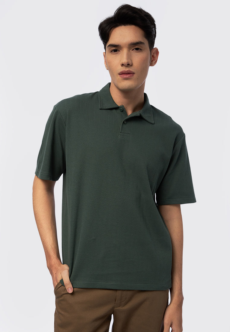 Short Sleeve Textured Polo Shirt Dusty Green