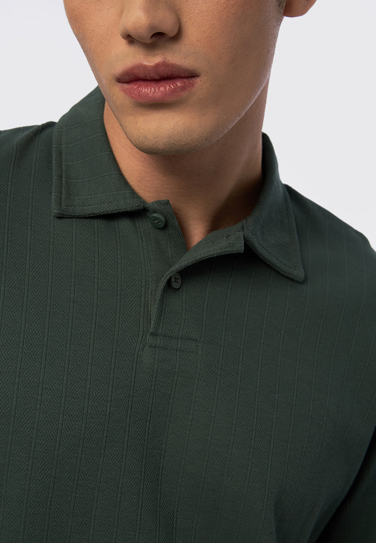 Short Sleeve Textured Polo Shirt Dusty Green