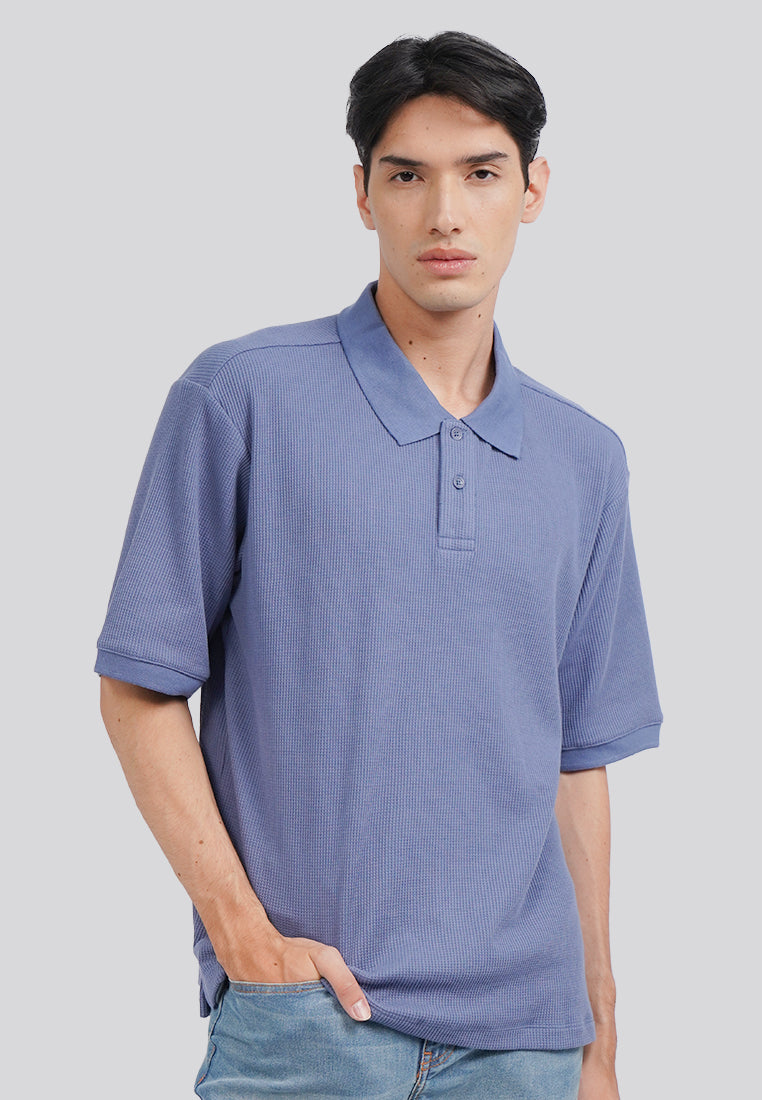 Short Sleeve Textured Polo Shirt Dusty Blue