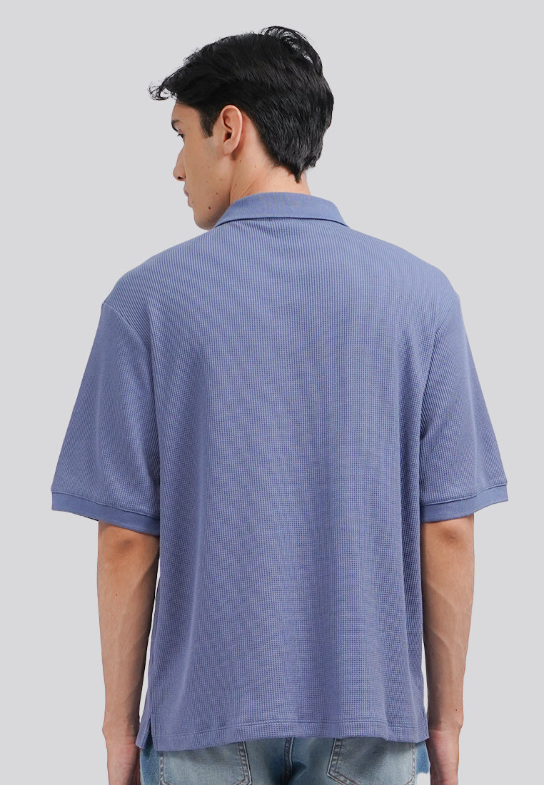 Short Sleeve Textured Polo Shirt Dusty Blue