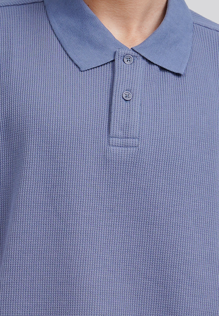 Short Sleeve Textured Polo Shirt Dusty Blue