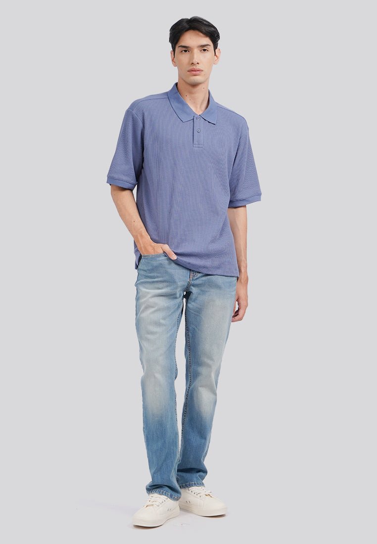 Short Sleeve Textured Polo Shirt Dusty Blue
