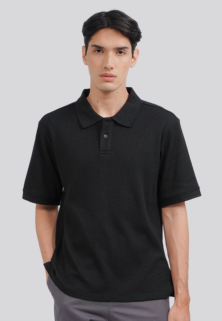 Short Sleeve Textured Polo Shirt Black