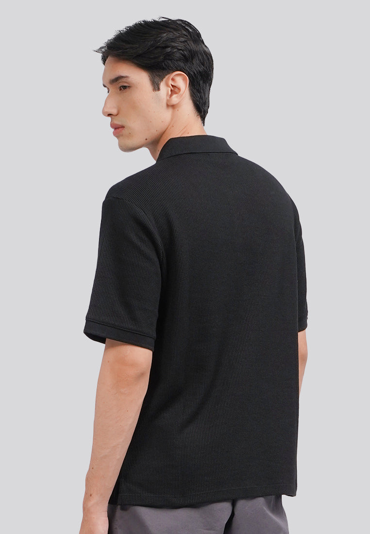 Short Sleeve Textured Polo Shirt Black