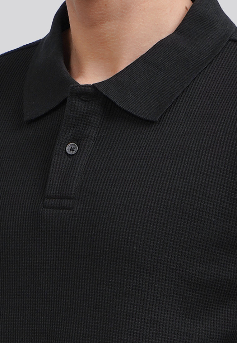 Short Sleeve Textured Polo Shirt Black