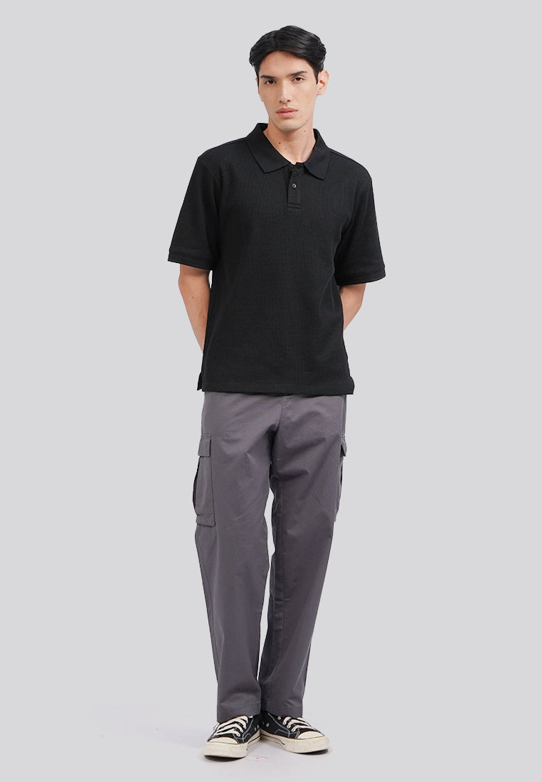 Short Sleeve Textured Polo Shirt Black