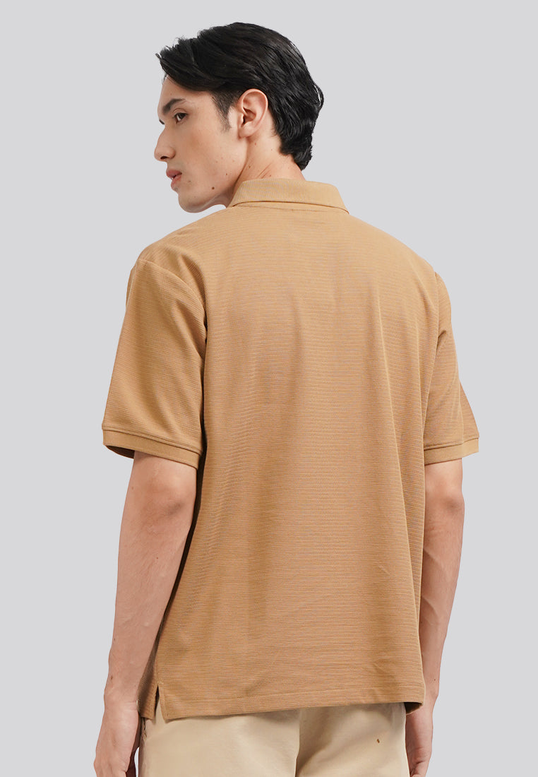 Textured V-Neck Polo Shirt Camel