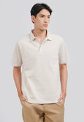 Textured Polo Shirt with Button Ecru