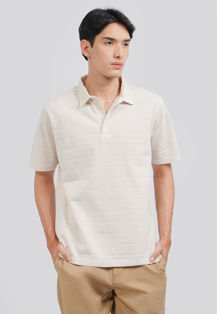 Textured Polo Shirt with Button Ecru