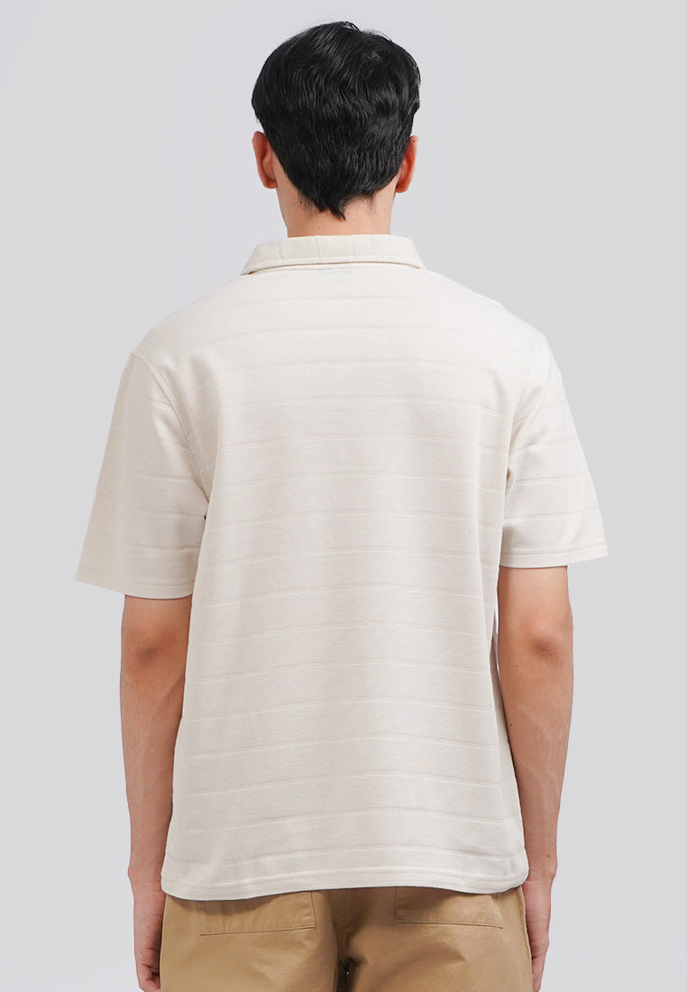 Textured Polo Shirt with Button Ecru
