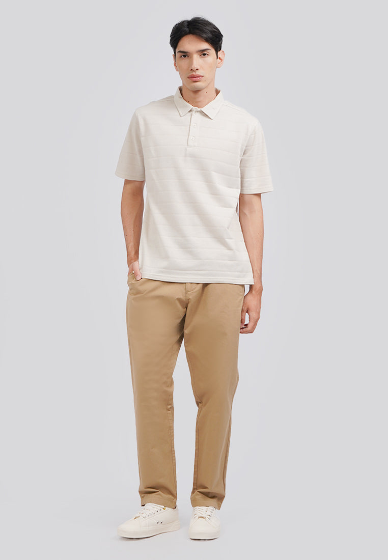 Textured Polo Shirt with Button Ecru