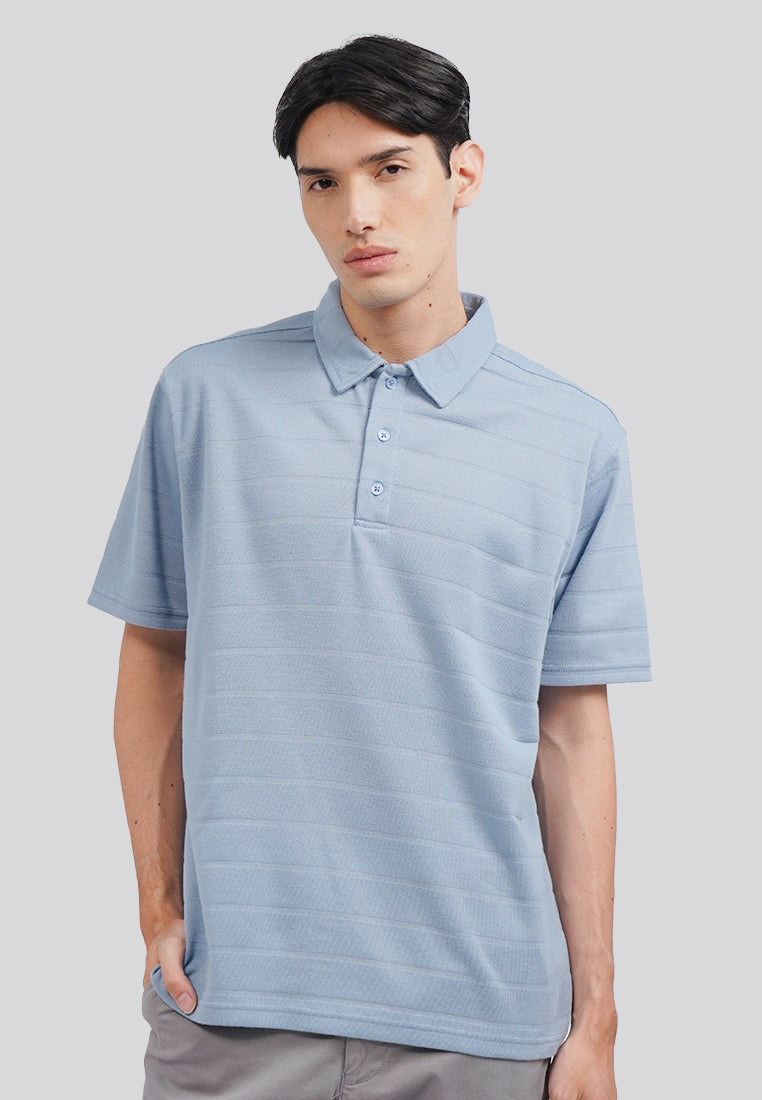 Textured Polo Shirt with Button Ice Blue