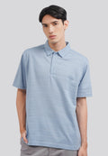 Textured Polo Shirt with Button Ice Blue