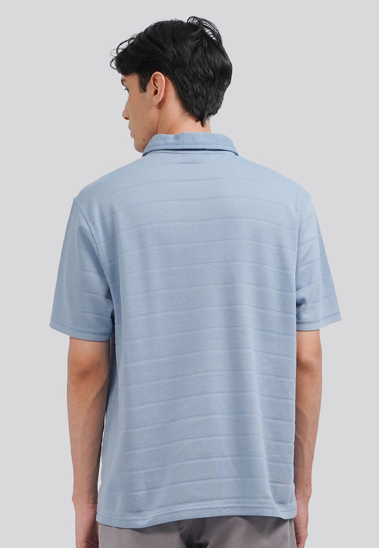 Textured Polo Shirt with Button Ice Blue