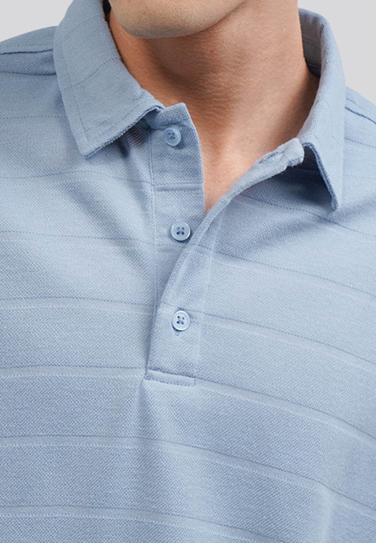 Textured Polo Shirt with Button Ice Blue