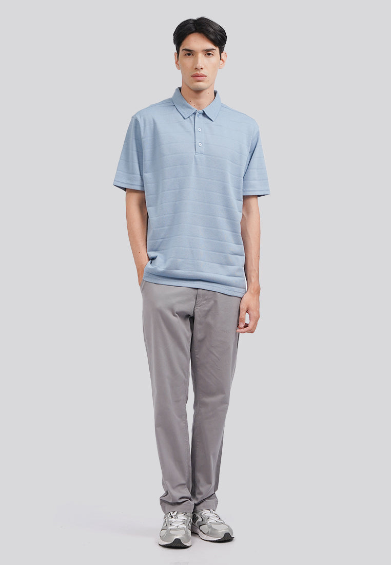 Textured Polo Shirt with Button Ice Blue