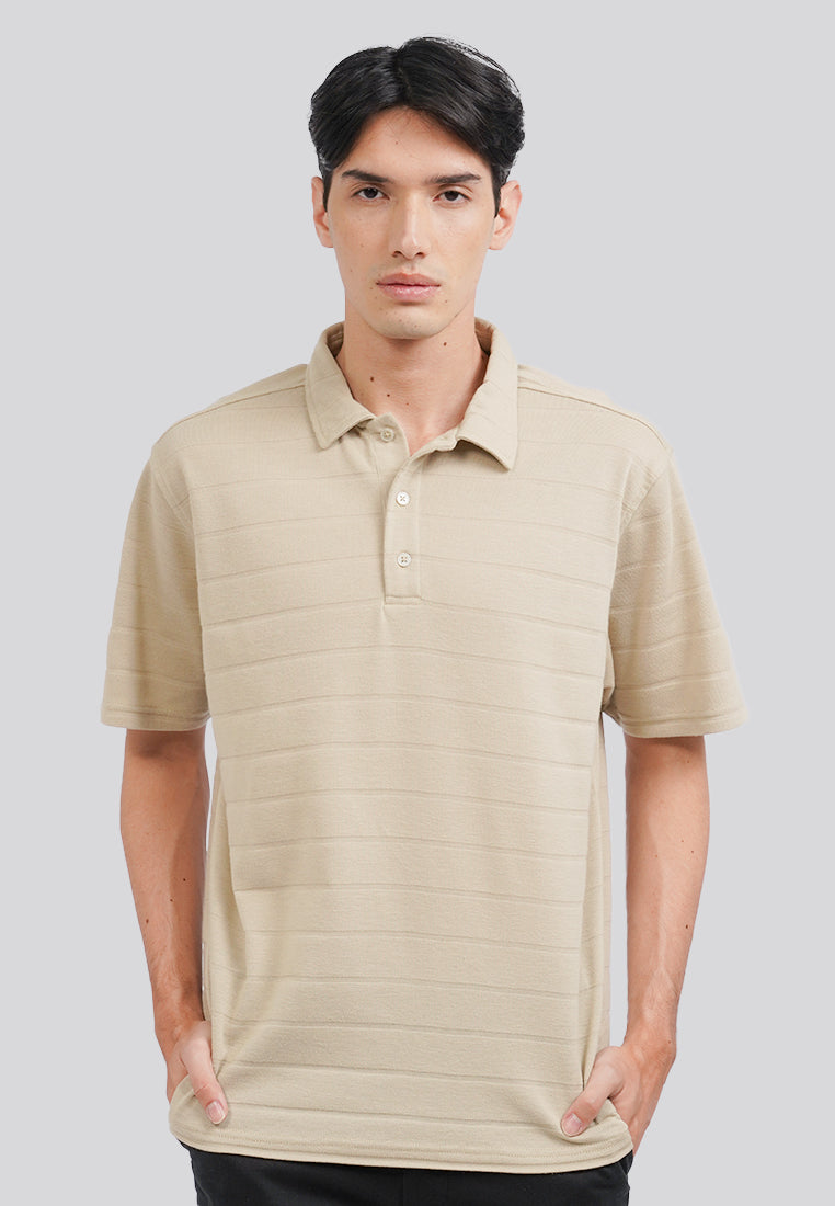 Textured Polo Shirt with Button Oat