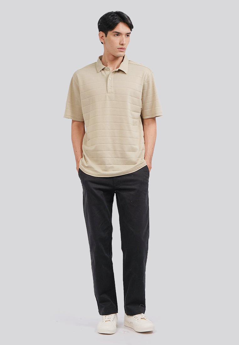 Textured Polo Shirt with Button Oat