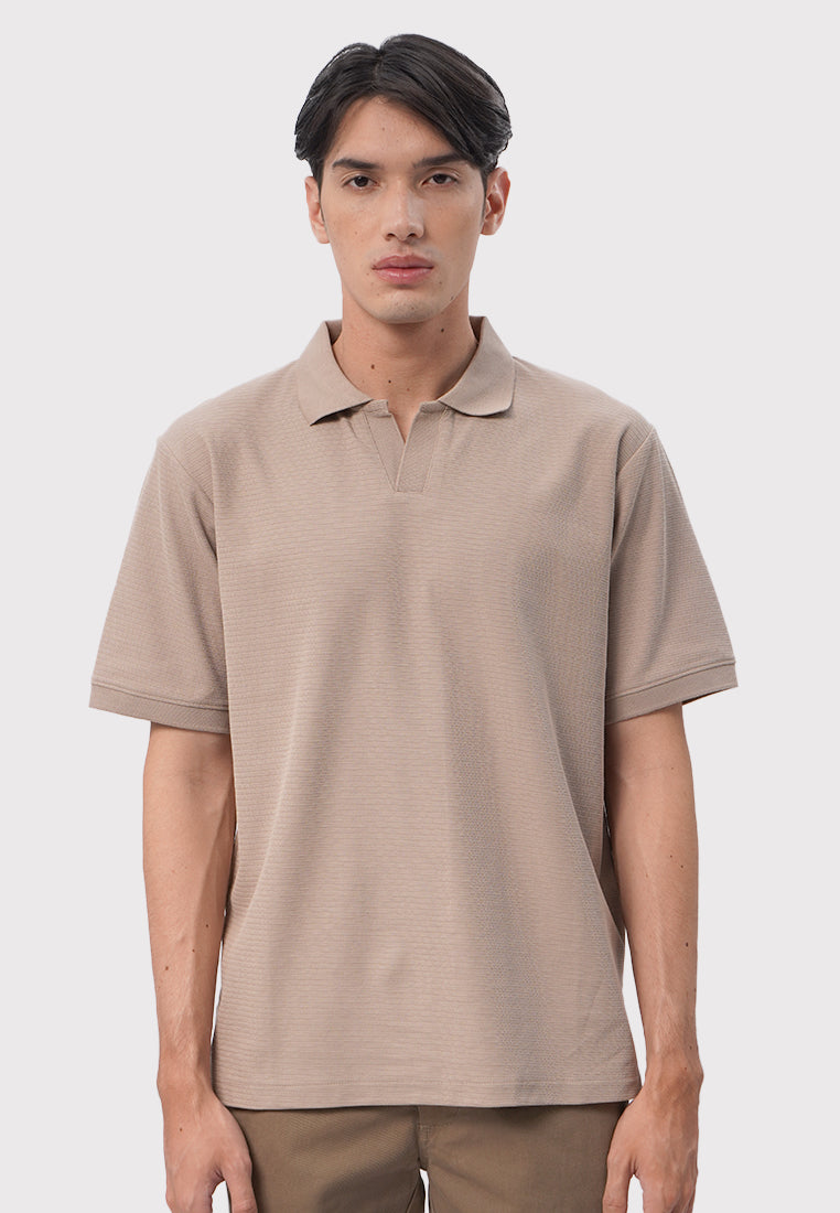 Taupe Short Sleeve Textured Polo Shirt