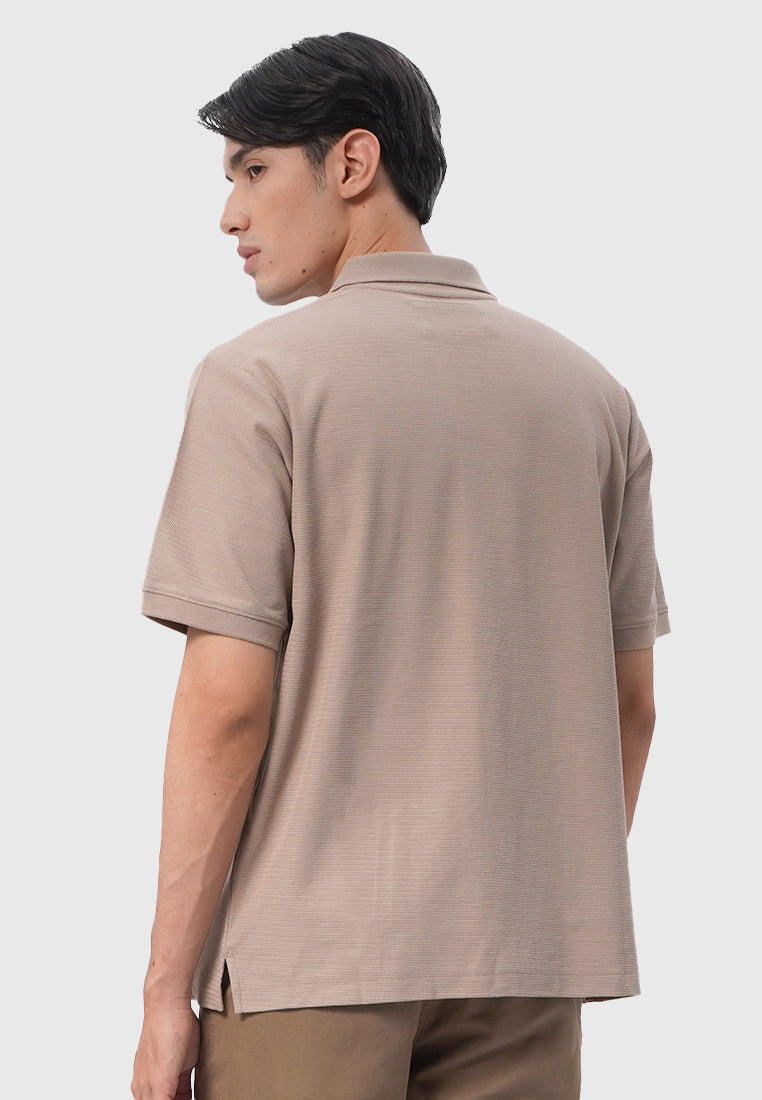 Taupe Short Sleeve Textured Polo Shirt