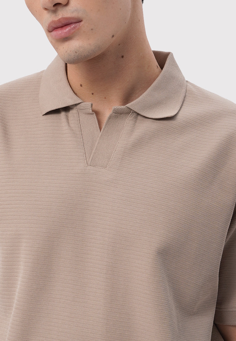 Taupe Short Sleeve Textured Polo Shirt