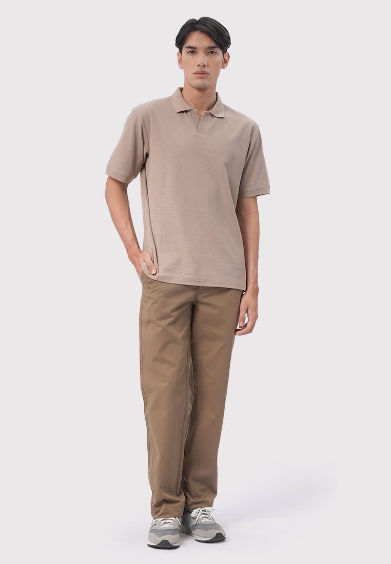 Taupe Short Sleeve Textured Polo Shirt