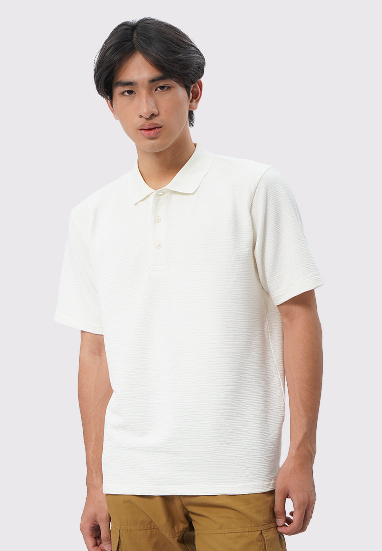 Short Sleeve Textured Polo Shirt Ecru