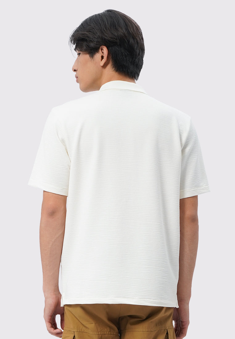 Short Sleeve Textured Polo Shirt Ecru